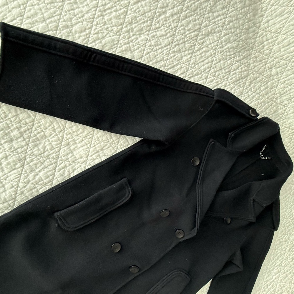 100 % Wool Dark Navy Double-Breasted Women's Trench Coat - Picture 9 of 16